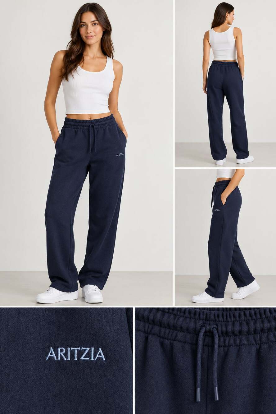 Aritzia Sweatfleece Boyfriend Fit Sweatpants Navy Blue XS Wide Leg